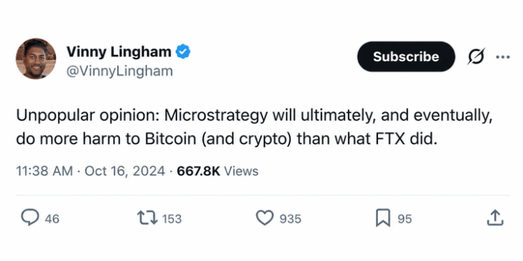 Vinny Lingham Predicted Saylor Would Hurt Bitcoin More Than FTX. Now He’s Explaining Why