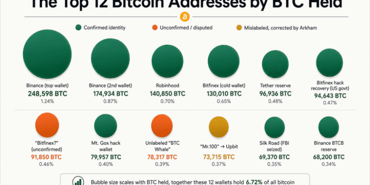 Inside the Top 12 Bitcoin Addresses: Who Holds 1.35 Million BTC