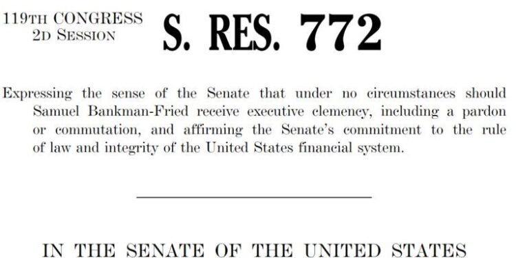 US Senate Unanimously Opposes Any Pardon for Sam Bankman-Fried After FTX Fraud