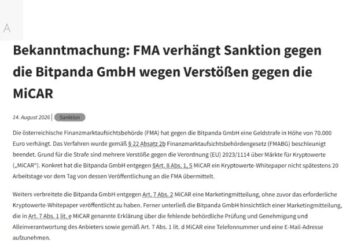 Austria Fines Bitpanda 70,000 Euros in First MiCA Crypto Penalty