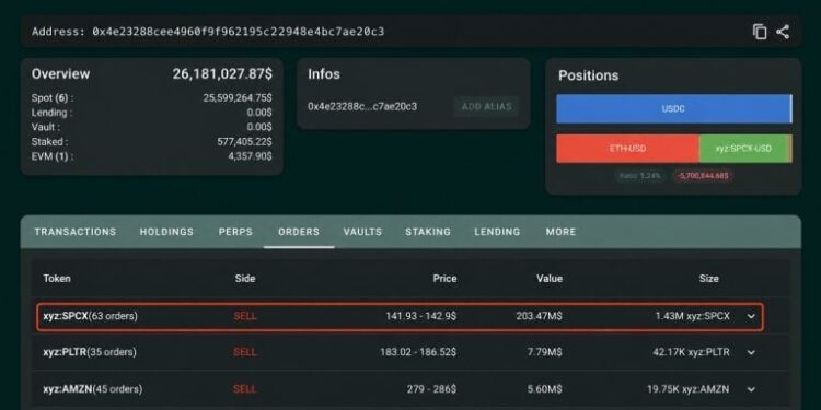Whale Places $203M Short Bet Against Tokenized SpaceX Stock