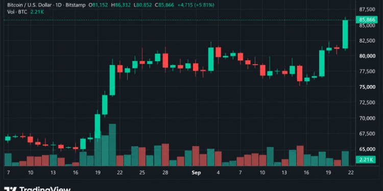 Massive Short Squeeze Sends Bitcoin Price Above $86,000