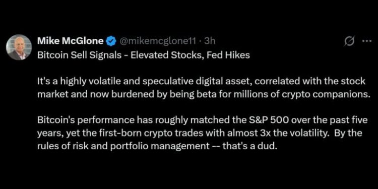 McGlone Warns SPX Pullback Could Send Bitcoin Price to $10K