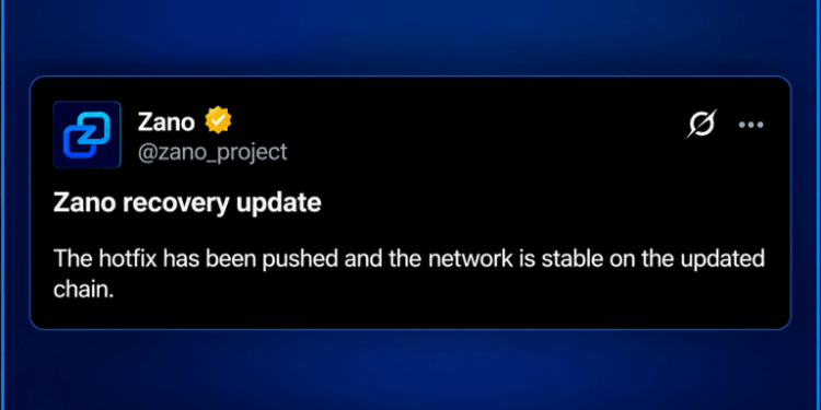 Zano Network Stabilizes After 30-Day Blockchain Rewind