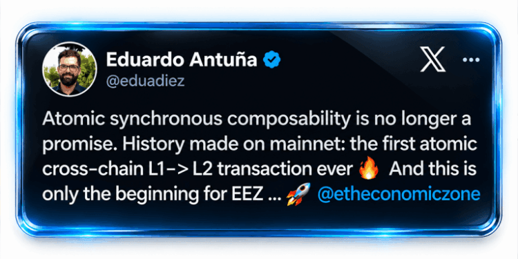 Ethereum Economic Zone Runs Atomic L1-L2 Transfer on Mainnet