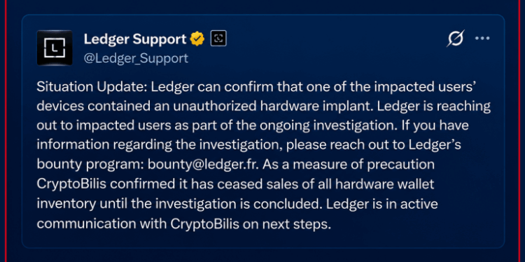 Ledger Confirms Hidden Hardware Implant in Affected User’s Wallet