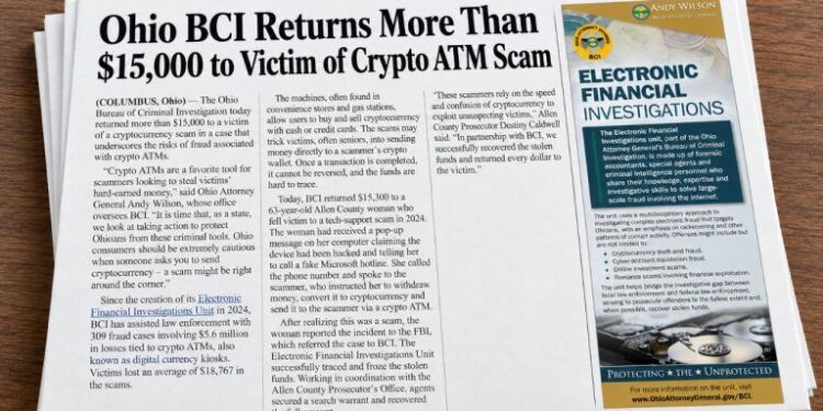 Ohio Returns $15,300 Lost at Crypto ATM in Fake Microsoft Scam
